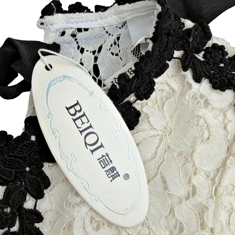 Son Yoon Joo Black White Lace Bows Fitted Pencil Sheer Unlined Dress Coquette - Picture 4 of 8